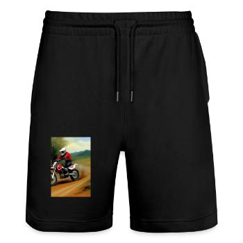 Motocross Riding - Stanley/Stella Trainer Unisex Organic Jogging Shorts - black - Front - Nik (191cm) & Marisol (170cm)