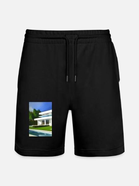 White villa with pool - Stanley/Stella Trainer Unisex Organic Jogging Shorts - black
