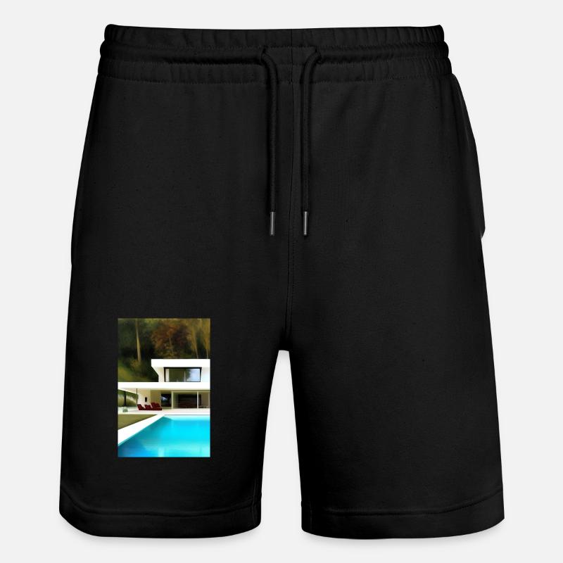 Weiße Villa mit Pool - Stanley/Stella Unisex Bio Joggingshorts Trainer  - Schwarz