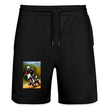 Motocross Riding - Stanley/Stella Trainer Unisex Organic Jogging Shorts - black - Front - Nik (191cm) & Marisol (170cm)