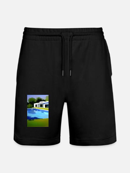 White villa with pool - Stanley/Stella Trainer Unisex Organic Jogging Shorts - black