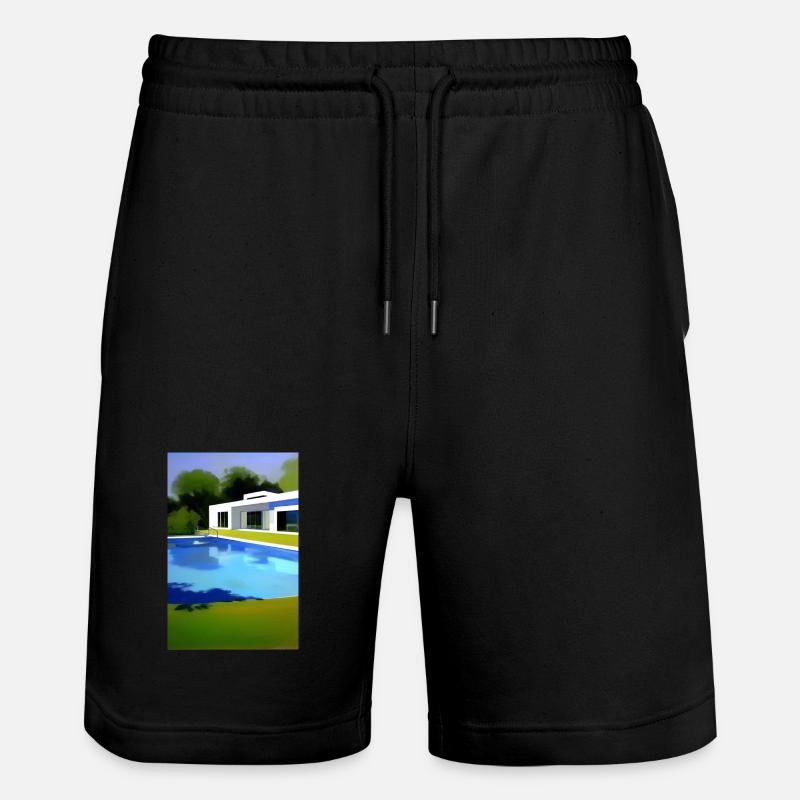Weiße Villa mit Pool - Stanley/Stella Unisex Bio Joggingshorts Trainer - Schwarz