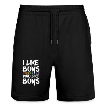 Mois de la fierté LGBTQ - J’aime les garçons qui aiment les garçons - Short de jogging bio TRAINER Stanley/Stella unisexe - noir - Devant - Nik (191cm) & Marisol (170cm)
