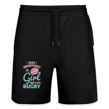 Rugby Spieler Mädchen - Stanley/Stella Unisex Bio Joggingshorts Trainer  - Schwarz - Vorne - Nik (191cm) & Marisol (170cm)