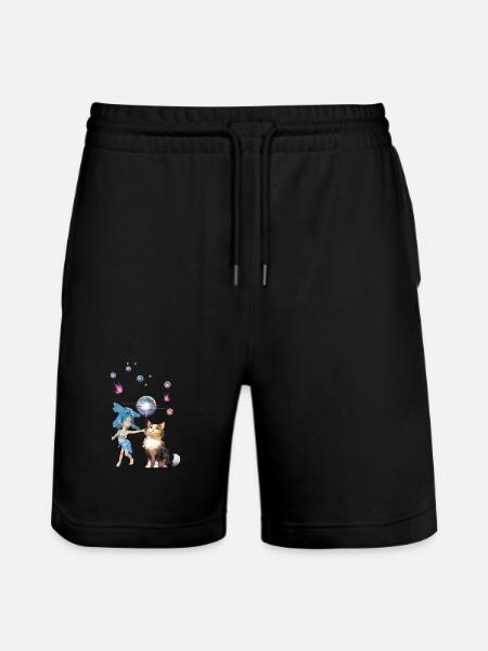 Sweet fairy is playing with cute cat - Stanley/Stella Trainer Unisex Organic Jogging Shorts - black
