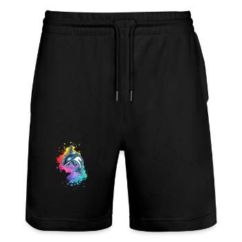 Orca in Aquarell Welle - Stanley/Stella Unisex Bio Joggingshorts Trainer  - Schwarz - Vorne - Nik (191cm) & Marisol (170cm)