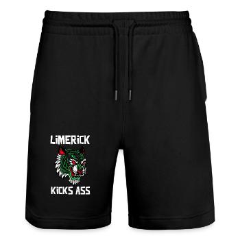 Limerick Kicks Ass Ireland - Stanley/Stella Trainer Unisex Organic Jogging Shorts - black - Front - Nik (191cm) & Marisol (170cm)