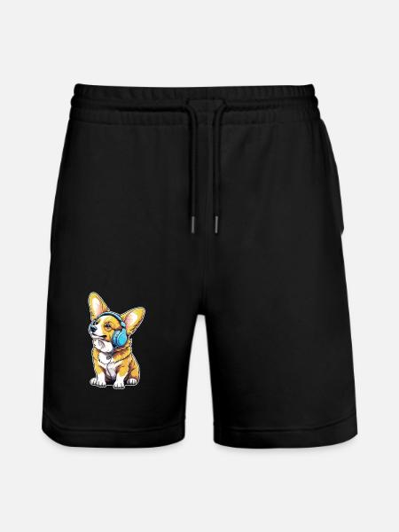 Corgi mit Kopfhörern - Stanley/Stella Unisex Bio Joggingshorts Trainer  - Schwarz