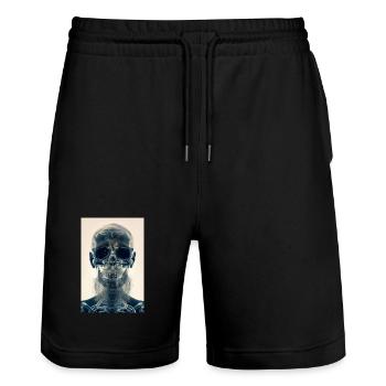 x-ray hipster skull - Stanley/Stella Trainer Unisex Organic Jogging Shorts - black - Front - Nik (191cm) & Marisol (170cm)
