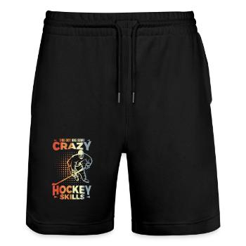 Kleiner Eishockeyspieler - Stanley/Stella Unisex Bio Joggingshorts Trainer  - Schwarz - Vorne - Nik (191cm) & Marisol (170cm)