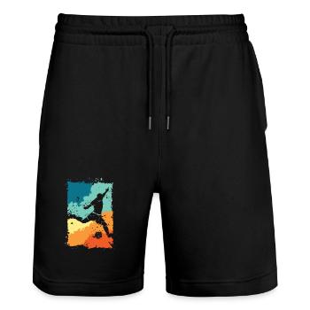 Fußball Spieler Farbexplosion Schuss retro vintage - Stanley/Stella Unisex Bio Joggingshorts Trainer  - Schwarz - Vorne - Nik (191cm) & Marisol (170cm)