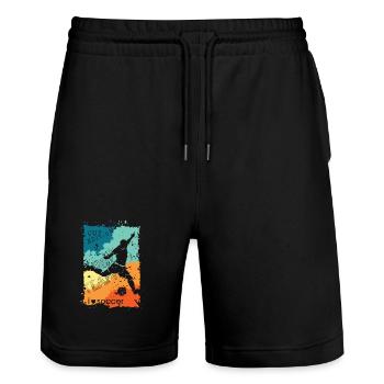 Fußball bunte Farben Spieler Schuss retro Logo - Stanley/Stella Unisex Bio Joggingshorts Trainer  - Schwarz - Vorne - Nik (191cm) & Marisol (170cm)