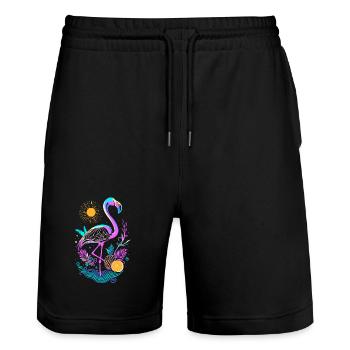 Flamingo Ananas Früchte - Stanley/Stella Unisex Bio Joggingshorts Trainer  - Schwarz - Vorne - Nik (191cm) & Marisol (170cm)