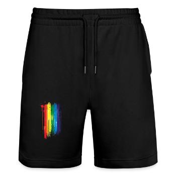 Dezentes und cooles tropfendes Pride-Flaggen-Regenbogen-Design - Stanley/Stella Unisex Bio Joggingshorts Trainer  - Schwarz - Vorne - Nik (191cm) & Marisol (170cm)