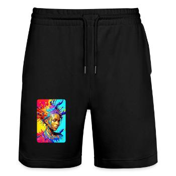 colorful splash art portrait black fierce woman - Stanley/Stella Trainer Unisex Organic Jogging Shorts - black - Front - Nik (191cm) & Marisol (170cm)