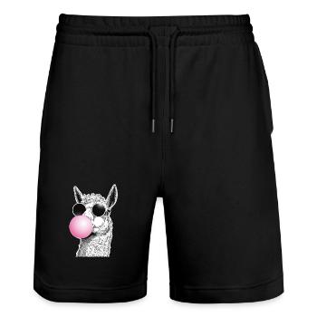 Bubble llama with humorous sunglasses - Stanley/Stella Trainer Unisex Organic Jogging Shorts - black - Front - Nik (191cm) & Marisol (170cm)