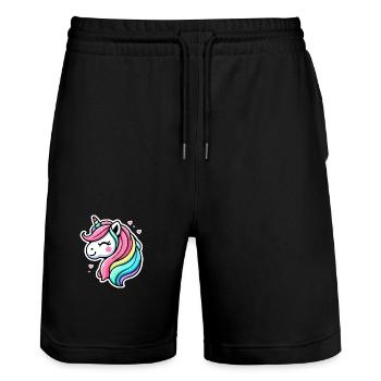 Unicorn Comic Rainbow Hearts - Stanley/Stella Trainer Unisex Organic Jogging Shorts - black - Front - Nik (191cm) & Marisol (170cm)