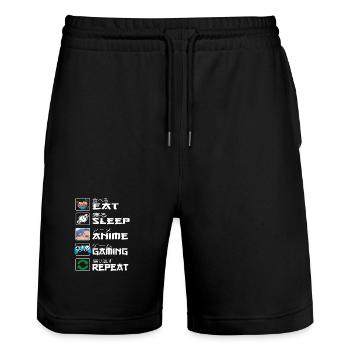 Eat Sleep Anime Gaming Repeat Kawaii Otaku Anime - Stanley/Stella Trainer Unisex Organic Jogging Shorts - black - Front - Nik (191cm) & Marisol (170cm)