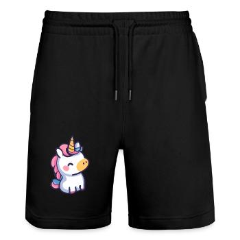 Niedliches Einhorn-Design - skurrile Cartoon-Kunst - Stanley/Stella Unisex Bio Joggingshorts Trainer  - Schwarz - Vorne - Nik (191cm) & Marisol (170cm)