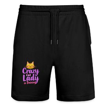 Dame folle des Chats - Crazy Cat Lady - Stanley/Stella Trainer Unisex Organic Jogging Shorts - black - Front - Nik (191cm) & Marisol (170cm)