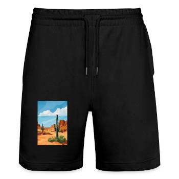 Wüstenlandschaft Illustration Poster - Stanley/Stella Unisex Bio Joggingshorts Trainer  - Schwarz - Vorne - Nik (191cm) & Marisol (170cm)