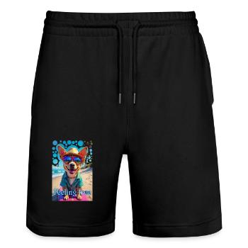 Drôle de chien avec des lunettes surf vacances à la plage - Short de jogging bio TRAINER Stanley/Stella unisexe - noir - Devant - Nik (191cm) & Marisol (170cm)