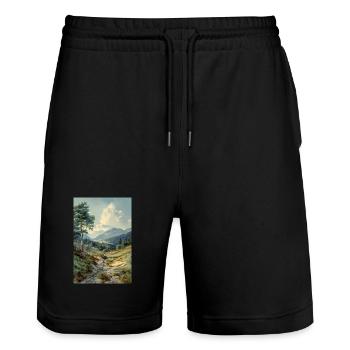 Nature Landscape Illustration Poster - Stanley/Stella Trainer Unisex Organic Jogging Shorts - black - Front - Nik (191cm) & Marisol (170cm)