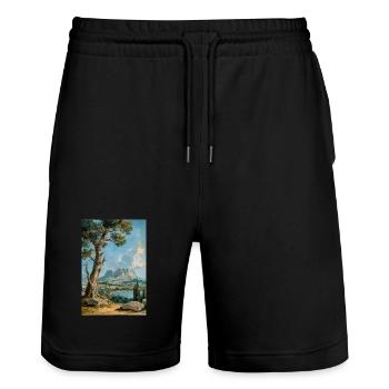 Natur Landschaft Illustration Poster - Stanley/Stella Unisex Bio Joggingshorts Trainer  - Schwarz - Vorne - Nik (191cm) & Marisol (170cm)