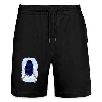 belle fille aux longs cheveux bleus - Short de jogging bio TRAINER Stanley/Stella unisexe - noir - Devant - Nik (191cm) & Marisol (170cm)