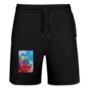 Vibrant Coral Reef Underwater World - Stanley/Stella Trainer Unisex Organic Jogging Shorts - black - Front - Nik (191cm) & Marisol (170cm)