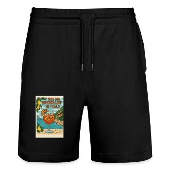 Conception de dessin animé Spritz italien - Short de jogging bio TRAINER Stanley/Stella unisexe - noir - Devant - Nik (191cm) & Marisol (170cm)