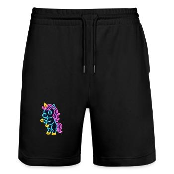 Süßes Neon Einhorn stehend | Bunt und leuchtend - Stanley/Stella Unisex Bio Joggingshorts Trainer  - Schwarz - Vorne - Nik (191cm) & Marisol (170cm)