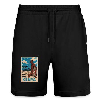 Kenya Maasai Warrior Nature Illustration - Stanley/Stella Unisex Bio Joggingshorts Trainer  - Schwarz - Vorne - Nik (191cm) & Marisol (170cm)