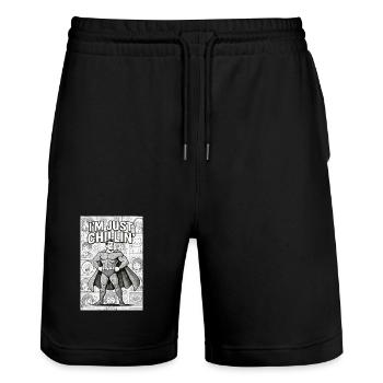 "Manga Hero: Just Chillin'" - Stanley/Stella Trainer Unisex Organic Jogging Shorts - black - Front - Nik (191cm) & Marisol (170cm)