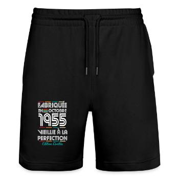 70th Anniversary - Made in October 1955 - Stanley/Stella Trainer Unisex Organic Jogging Shorts - black - Front - Nik (191cm) & Marisol (170cm)