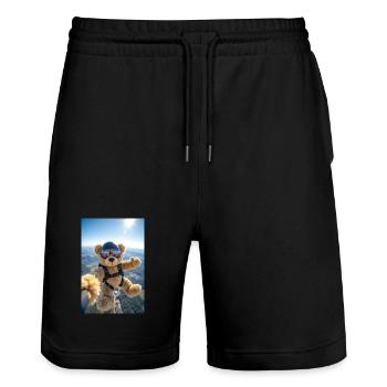 Bear Parachuting Adventure - Stanley/Stella Trainer Unisex Organic Jogging Shorts - black - Front - Nik (191cm) & Marisol (170cm)