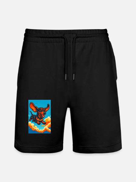 Vibrant Flying Dachshund Illustration - Stanley/Stella Trainer Unisex Organic Jogging Shorts - black
