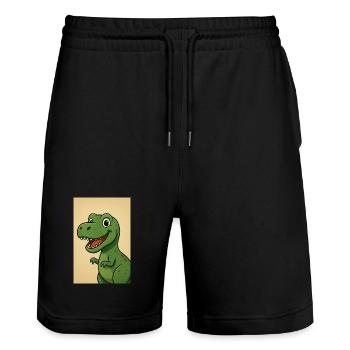 Playful Dinosaur Caricature Design - Stanley/Stella Trainer Unisex Organic Jogging Shorts - black - Front - Nik (191cm) & Marisol (170cm)