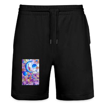 Aquarelle de la ville lunaire - Short de jogging bio TRAINER Stanley/Stella unisexe - noir - Devant - Nik (191cm) & Marisol (170cm)