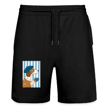 Chic Dog Coffee and Beret - Stanley/Stella Trainer Unisex Organic Jogging Shorts - black - Front - Nik (191cm) & Marisol (170cm)