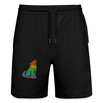 Heulender Regenbogenwolf Glitter Silhouette - Stanley/Stella Unisex Bio Joggingshorts Trainer  - Schwarz - Vorne - Nik (191cm) & Marisol (170cm)