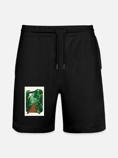 Verwunschener_Waldweg_im_Nebel - Stanley/Stella Trainer Unisex Organic Jogging Shorts - black