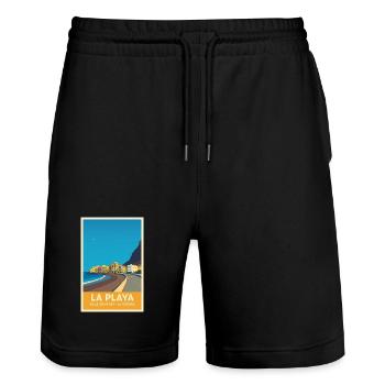 La Playa Affiche Valle Gran Rey - Short de jogging bio TRAINER Stanley/Stella unisexe - noir - Devant - Nik (191cm) & Marisol (170cm)
