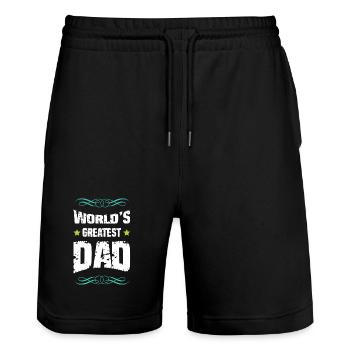 World's Best Father Capital Letters - Stanley/Stella Trainer Unisex Organic Jogging Shorts - black - Front - Nik (191cm) & Marisol (170cm)