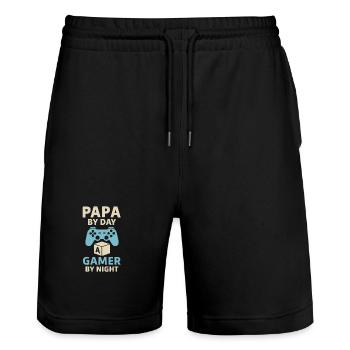 Papa by Day, Gamer by Night - Stanley/Stella Trainer Unisex Organic Jogging Shorts - black - Front - Nik (191cm) & Marisol (170cm)
