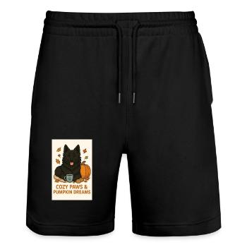 Cozy Paws and Pumpkin Dreams - Stanley/Stella Unisex Bio Joggingshorts Trainer  - Schwarz - Vorne - Nik (191cm) & Marisol (170cm)