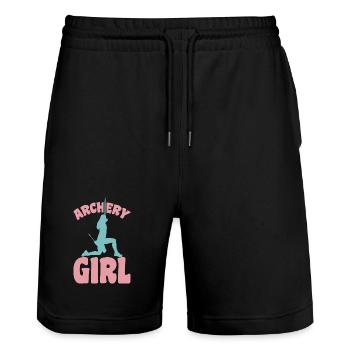 Bogenschützin Mädchen - Stanley/Stella Unisex Bio Joggingshorts Trainer  - Schwarz - Vorne - Nik (191cm) & Marisol (170cm)