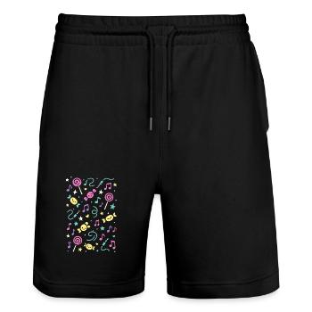 Sweet Sound – Kawaii Music Pattern - Stanley/Stella Trainer Unisex Organic Jogging Shorts - black - Front - Nik (191cm) & Marisol (170cm)