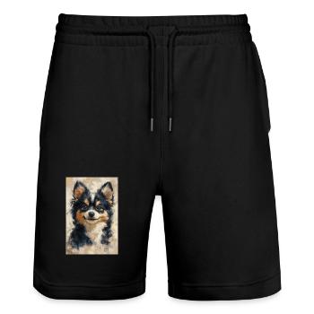 Illustration of a dog - Stanley/Stella Trainer Unisex Organic Jogging Shorts - black - Front - Nik (191cm) & Marisol (170cm)