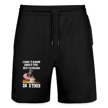 40 . Geburtstag witziges Katzendesign - Stanley/Stella Unisex Bio Joggingshorts Trainer  - Schwarz - Vorne - Nik (191cm) & Marisol (170cm)